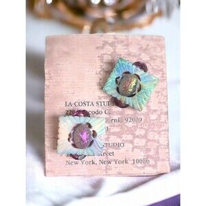 Glitter Freshwater Pearls Hand-Painted Clip On Earrings Sandra Rubel Vintage